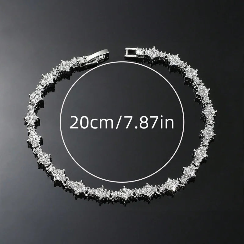 Iced Out Flower-Shaped Cross Tennis Bracelet