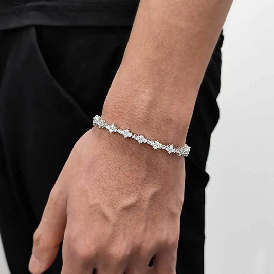 Iced Out Flower-Shaped Cross Tennis Bracelet